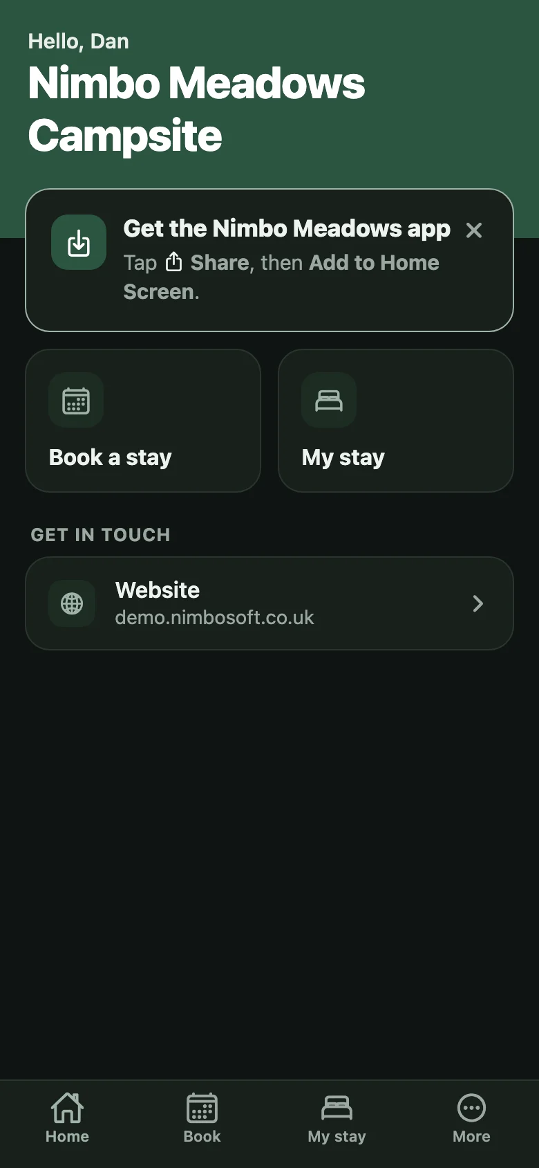 On a phone: For your guests. Their stay, booking again and getting in touch, under your own name and logo.